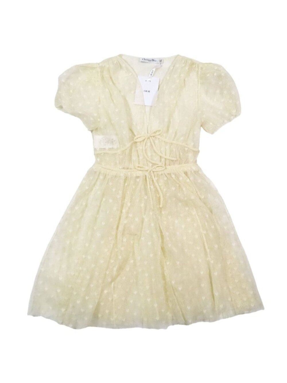 Dior Tulle Heart Lace Mini Dress Flare Skirt Short Length Beige 36